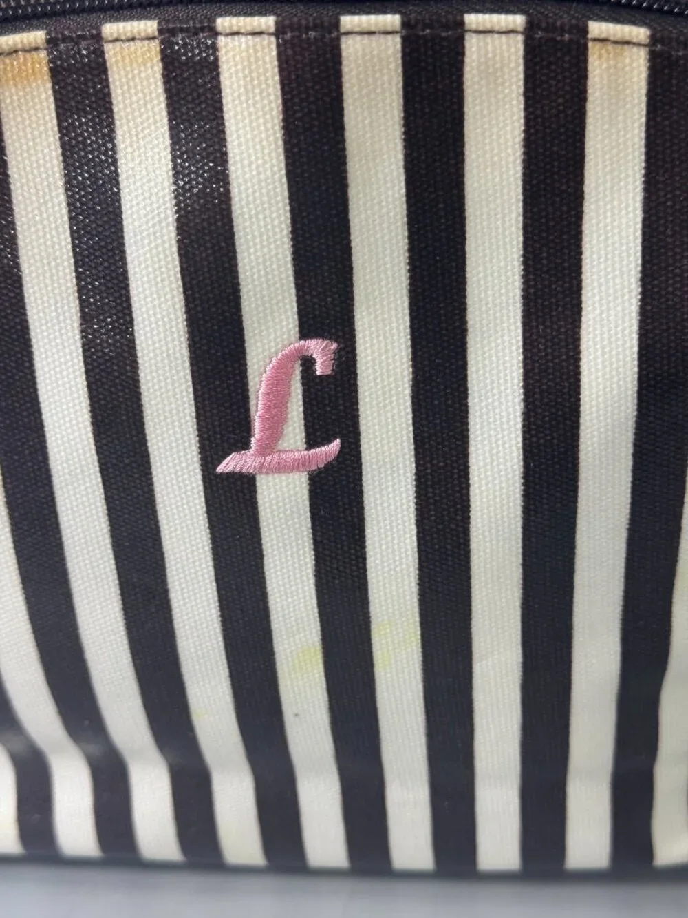 Henri Bendel Iconic Brown/White Stripe Makeup Case